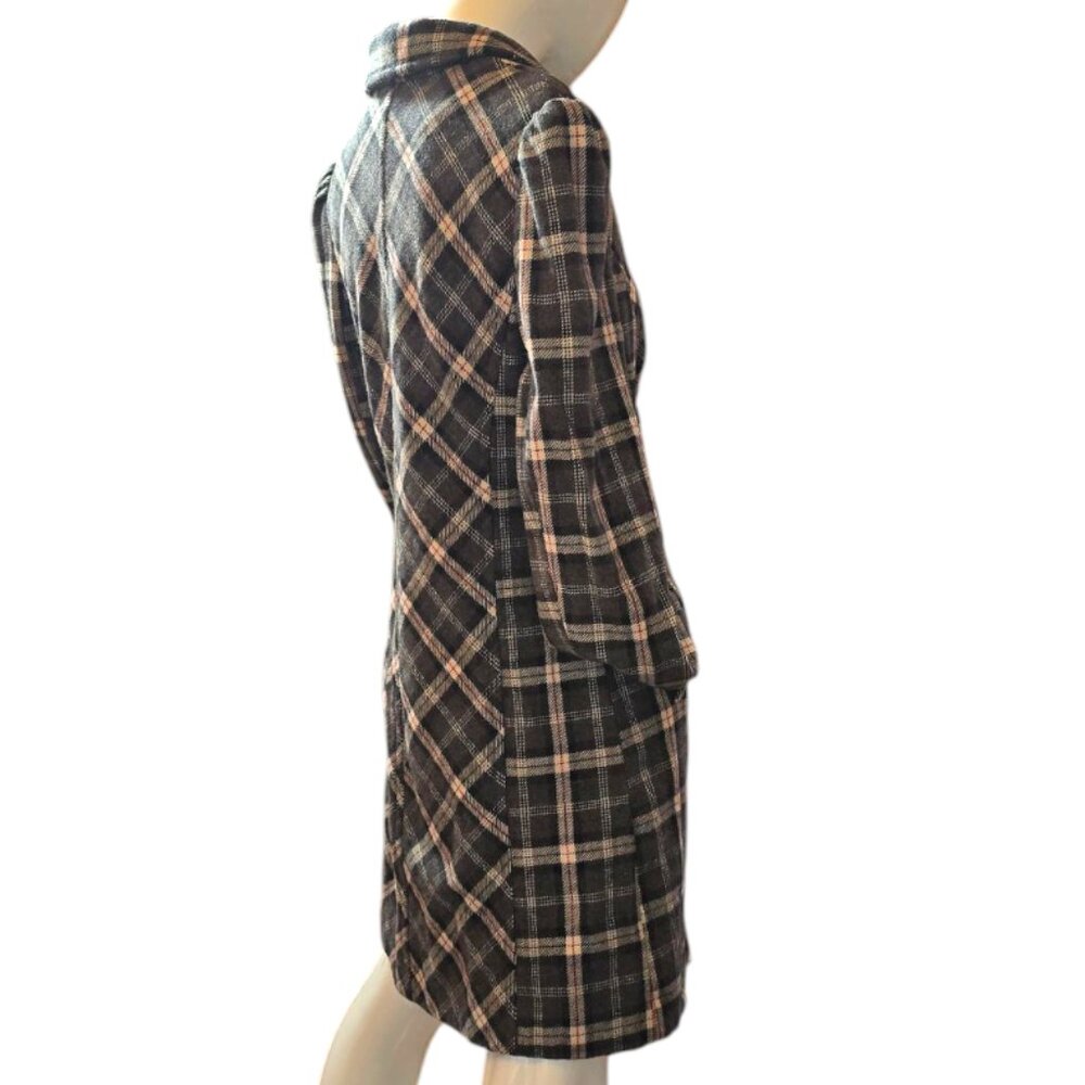 VIA / VICTORIA SECRET Grey Plaid Belted Wool Coat SZ Small